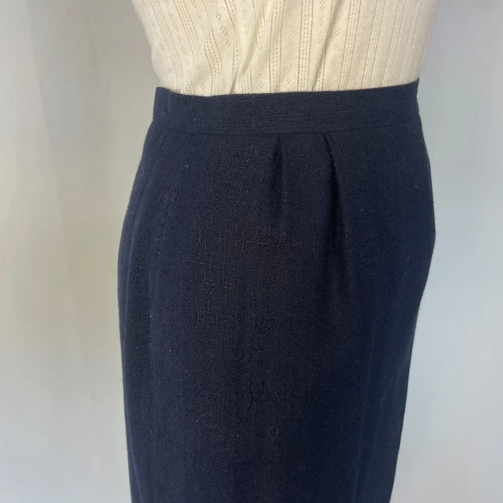 Vintage Midi Skirt Size 10 Navy Blue Minimal Secretary Retro High Rise 80s 90s